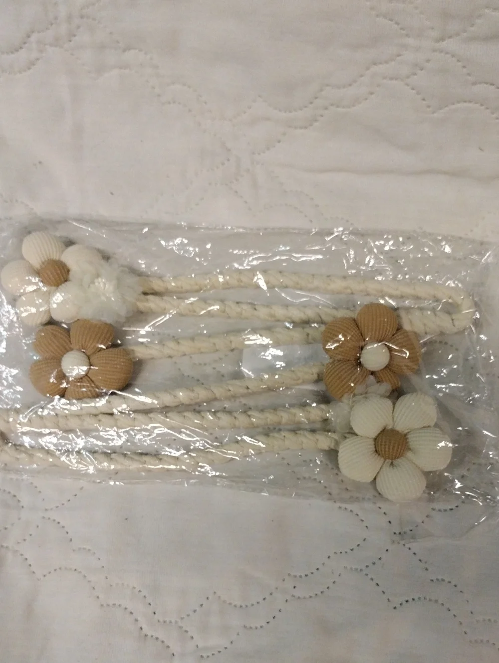Neutral Flower Curtain Tiebacks - Cream and Tan
